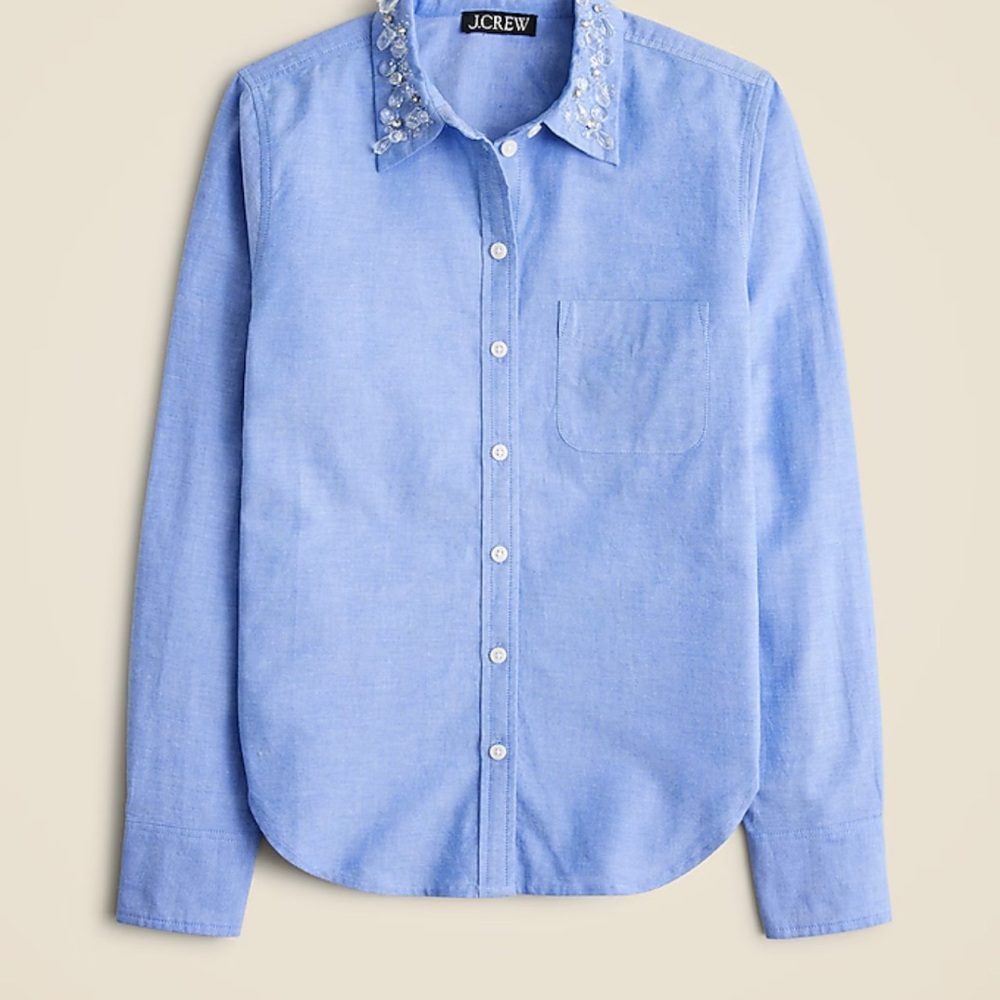 J.Crew Blue Button-Up Shirt with Embellished Collar